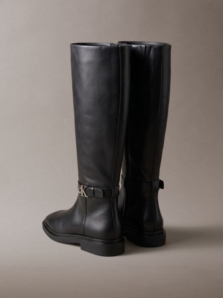 Black Leather Signature Knee-High Boots  Women