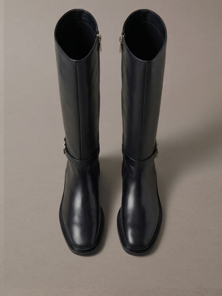 Black Leather Signature Knee-High Boots  Women