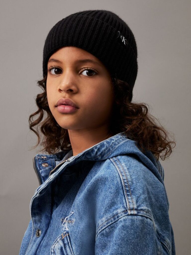 Black Unisex Ribbed Beanie  Kids Unisex