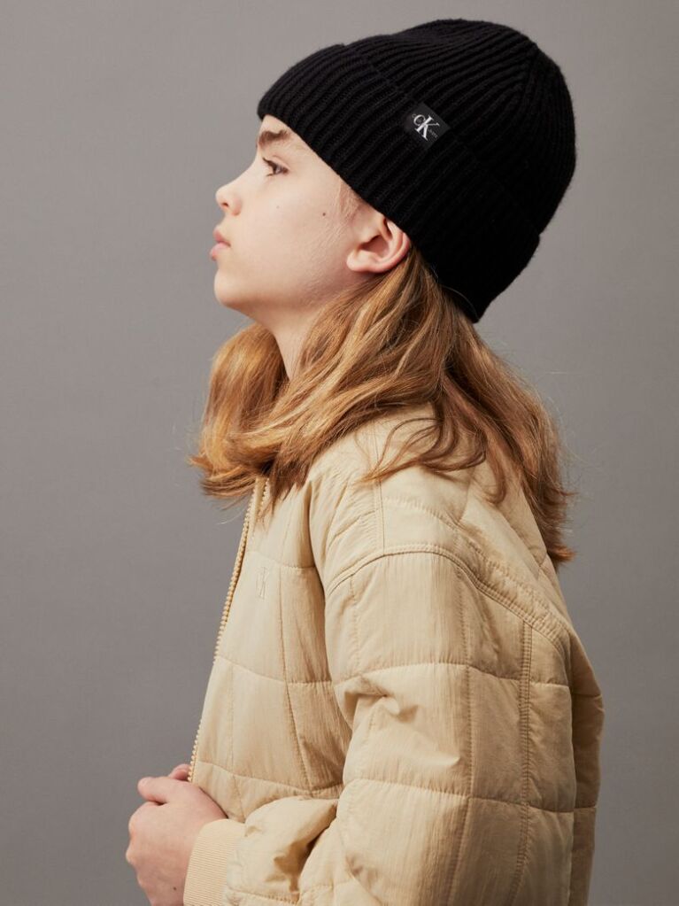 Black Unisex Ribbed Beanie  Kids Unisex