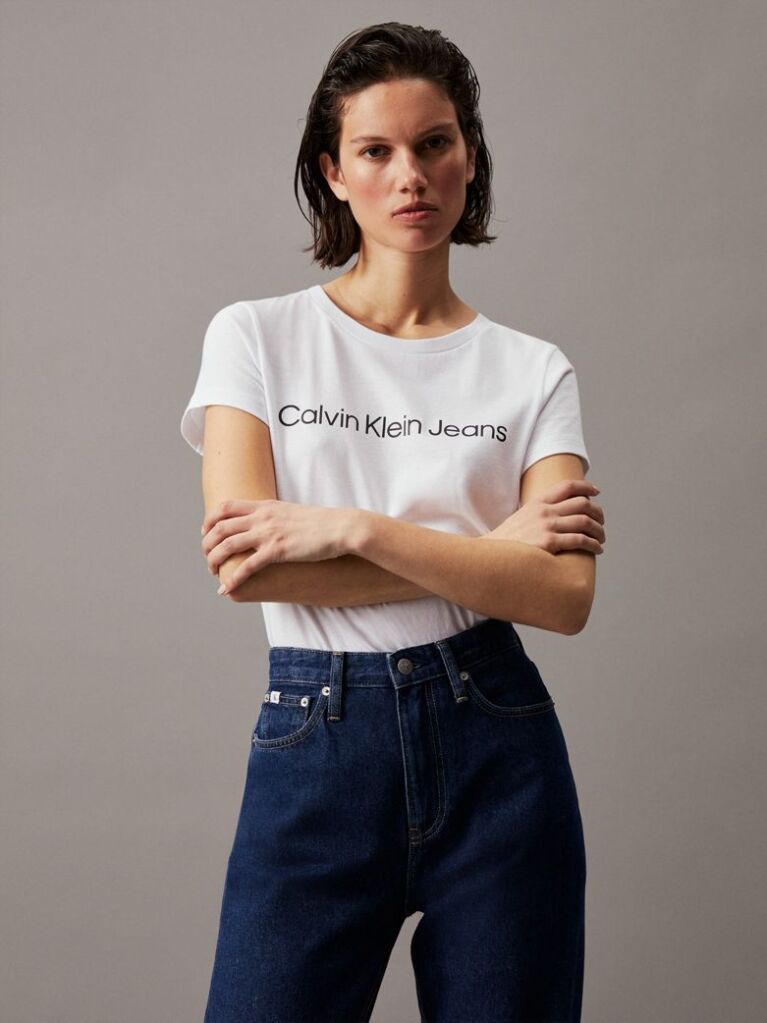 White Slim Organic Cotton Logo T-Shirt  Women