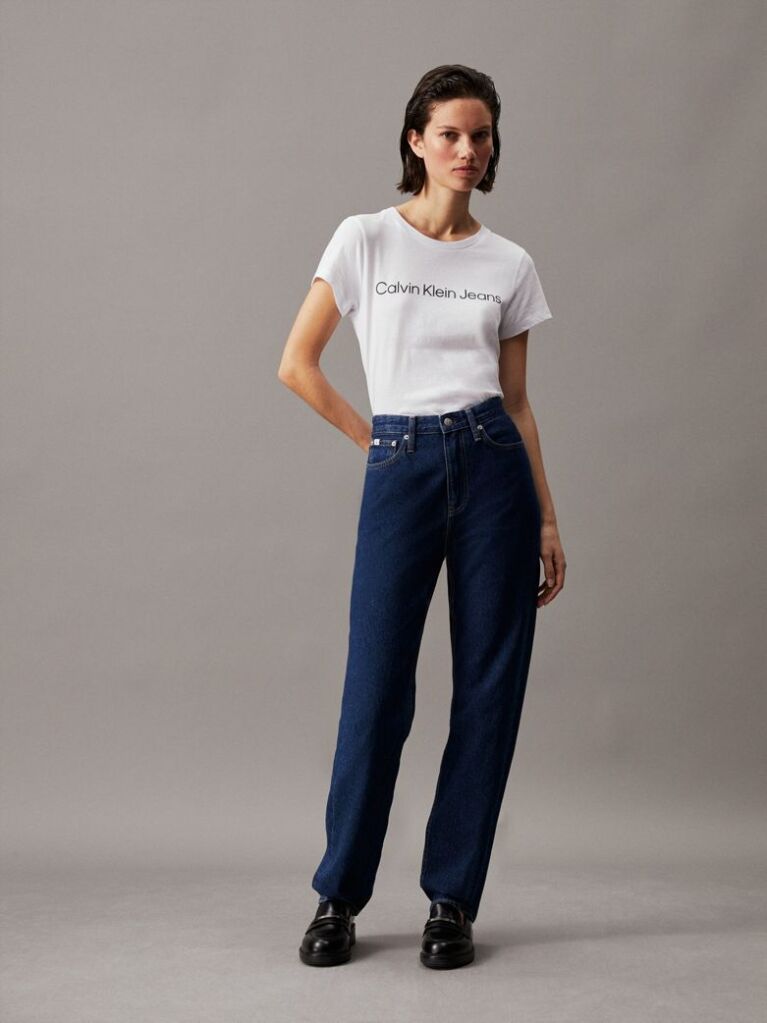 White Slim Organic Cotton Logo T-Shirt  Women