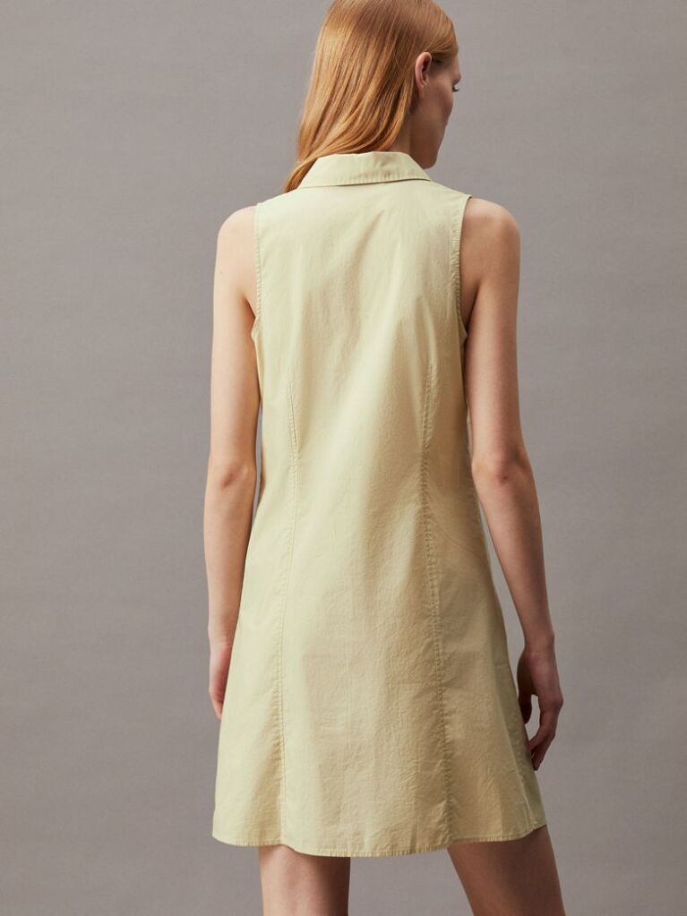 Green Cotton Sleeveless Shirt Dress  Women