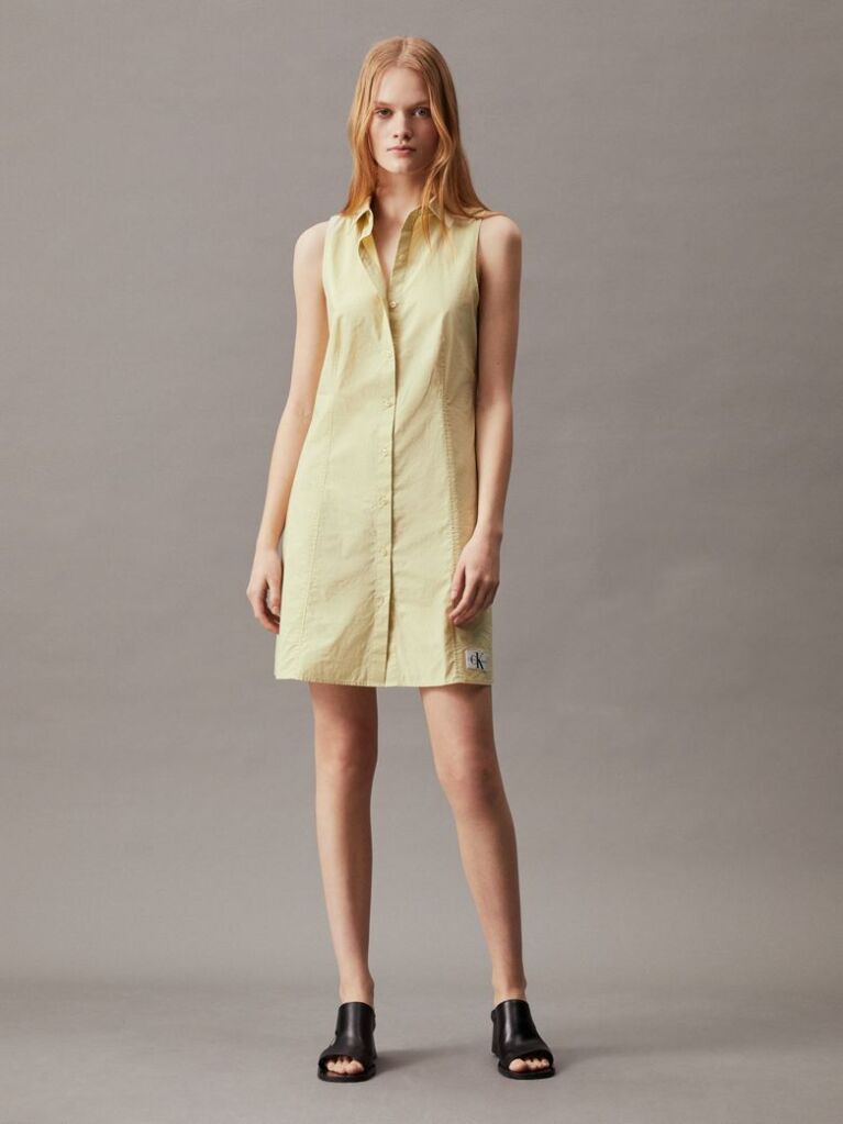 Green Cotton Sleeveless Shirt Dress  Women