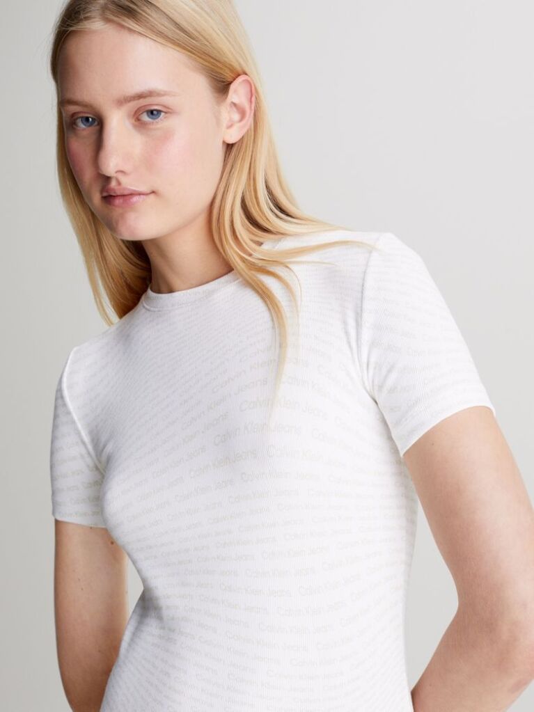 White Slim Ribbed All-Over Logo Dress  Women