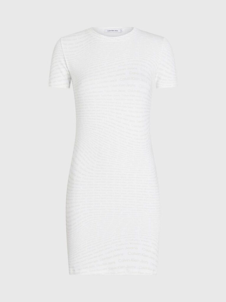 White Slim Ribbed All-Over Logo Dress  Women