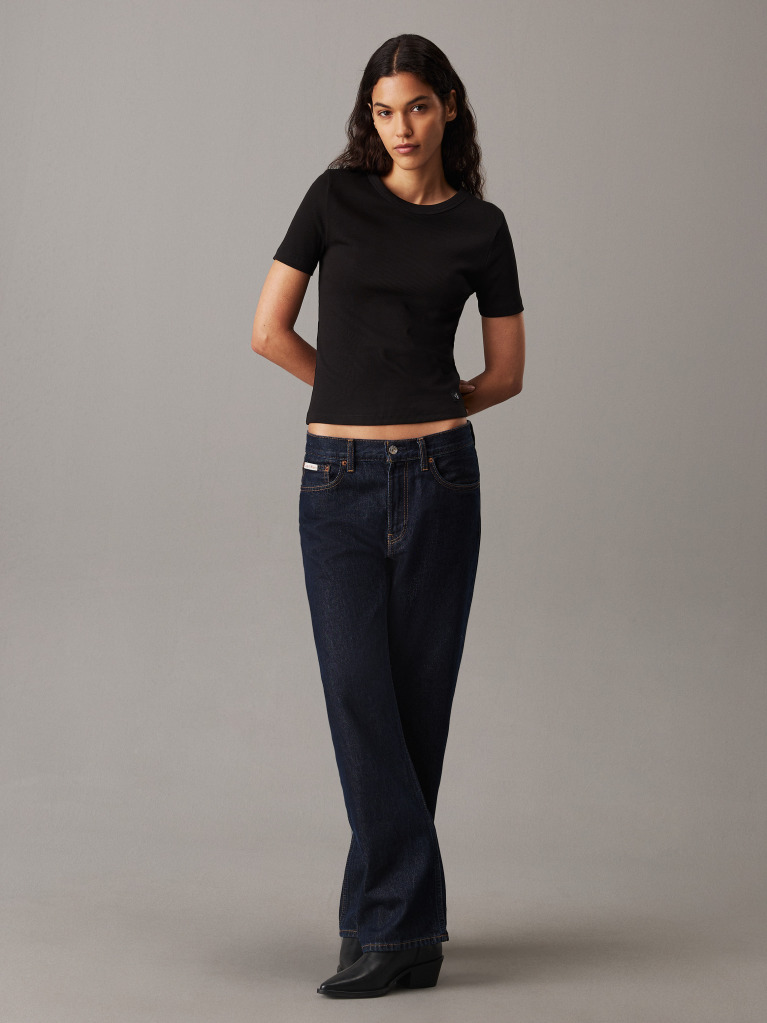 Black Slim Ribbed Cotton T-shirt  Women