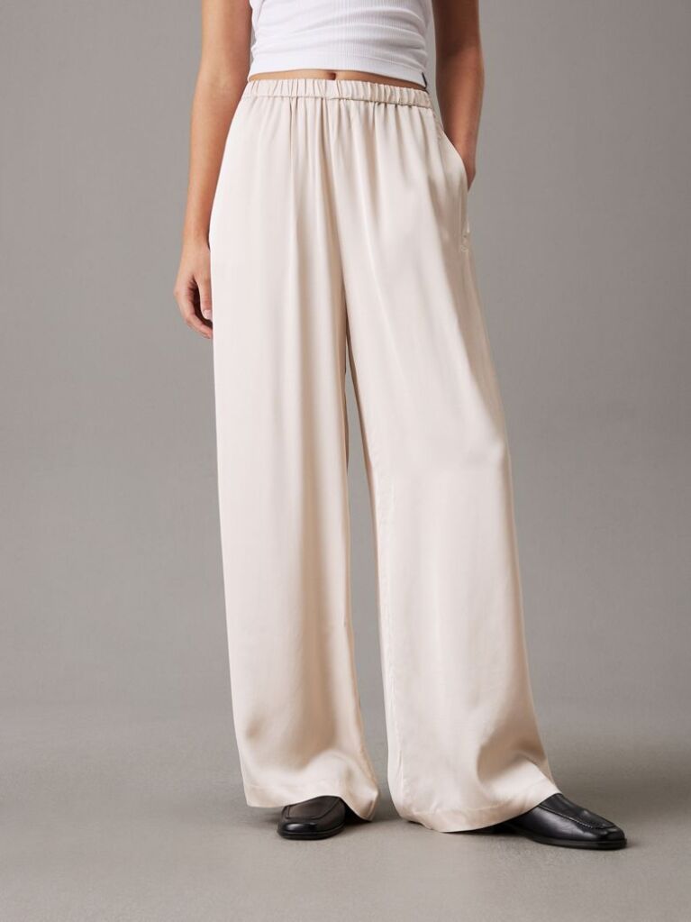 Beige Satin Relaxed Trousers  Women