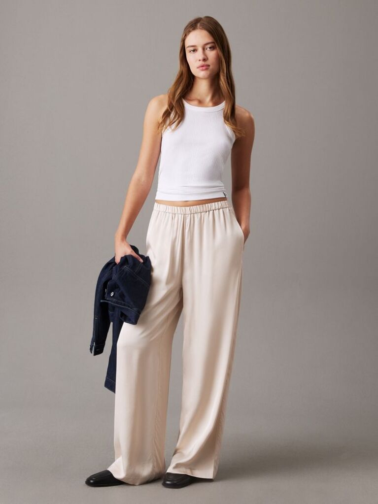 Beige Satin Relaxed Trousers  Women