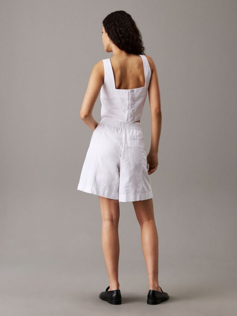 Λευκό Βαμβακερό Λινό Σορτς Από Twill  Γυναίκα