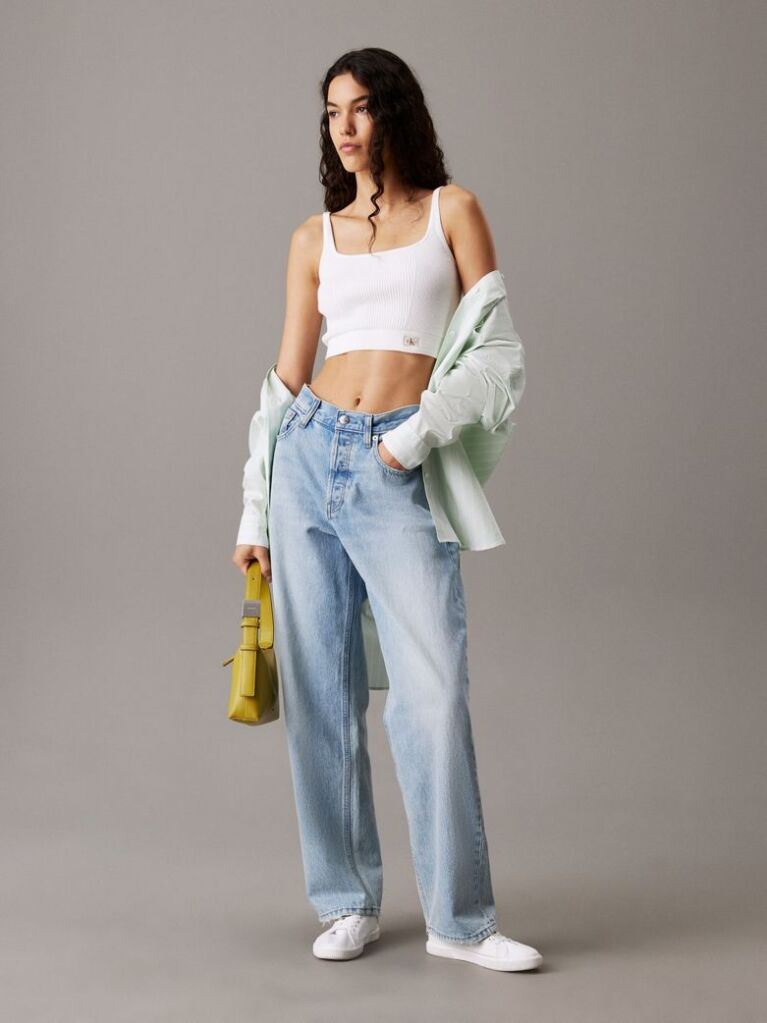 Λευκό Ριμπ Βαμβακερό Bralette Τοπ  Γυναίκα