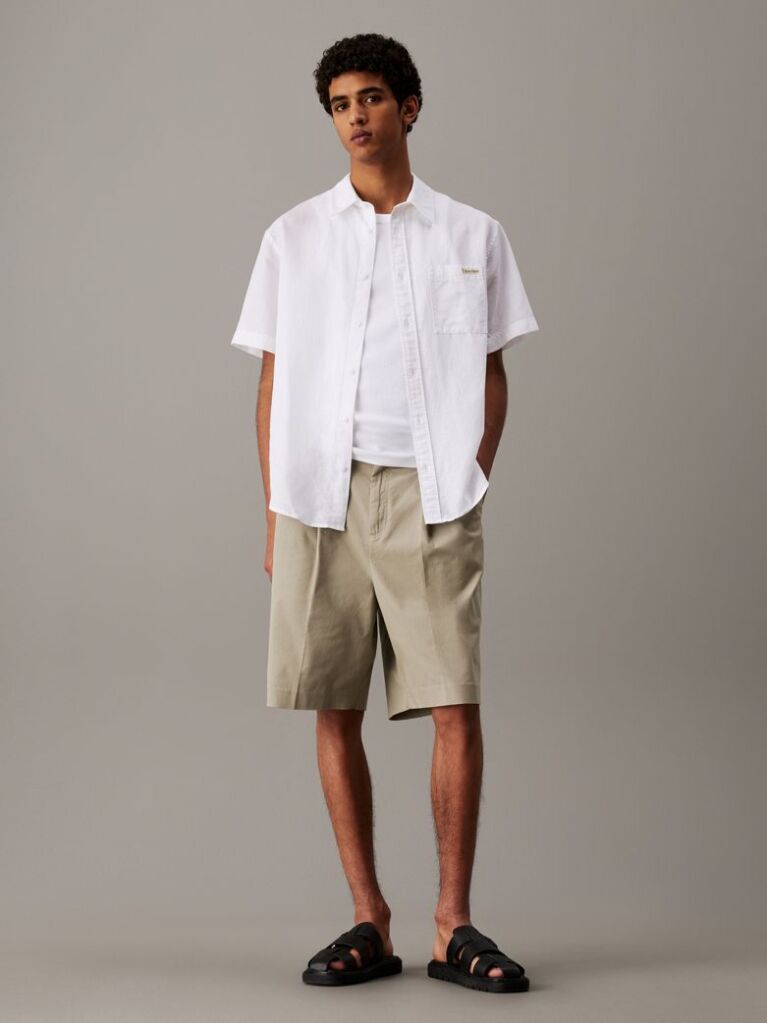 Beige Pleated Twill Bermuda Shorts  Men
