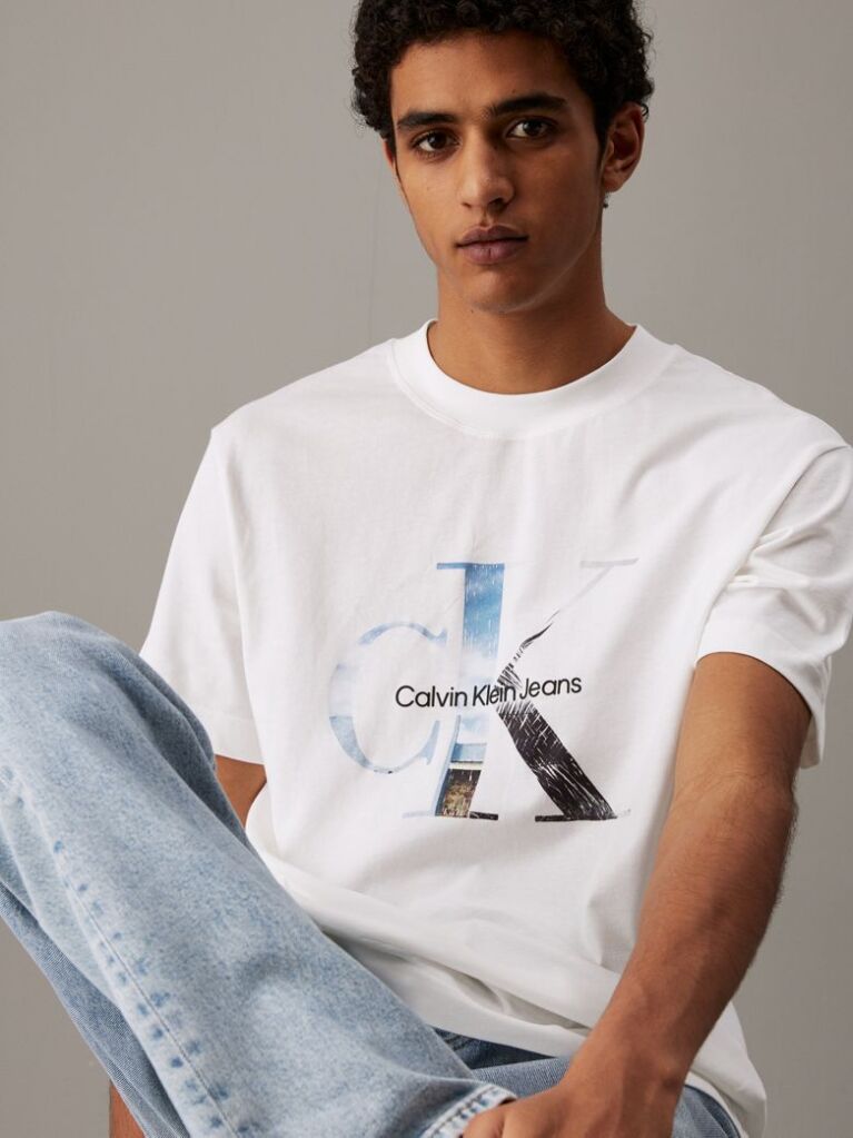 White Monogram Photo Print T-shirt  Men