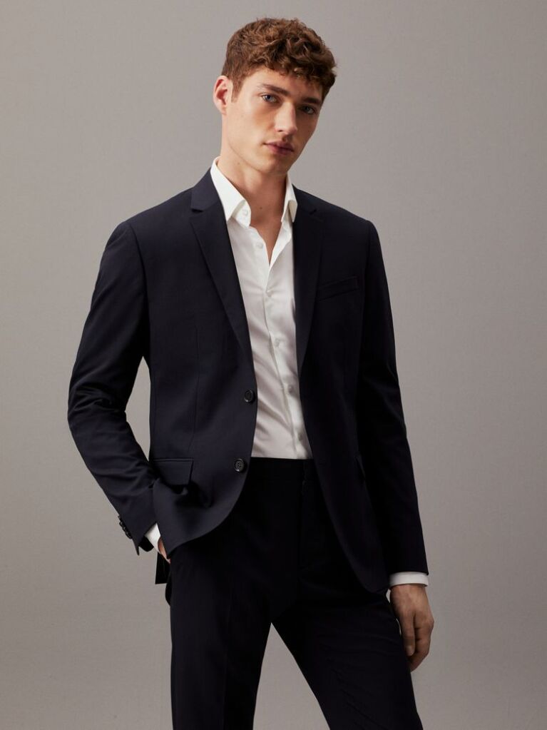 Μπλε Blazer Σε Slim Γραμμή Από Ελαστικό Ύφασμα  Άνδρας