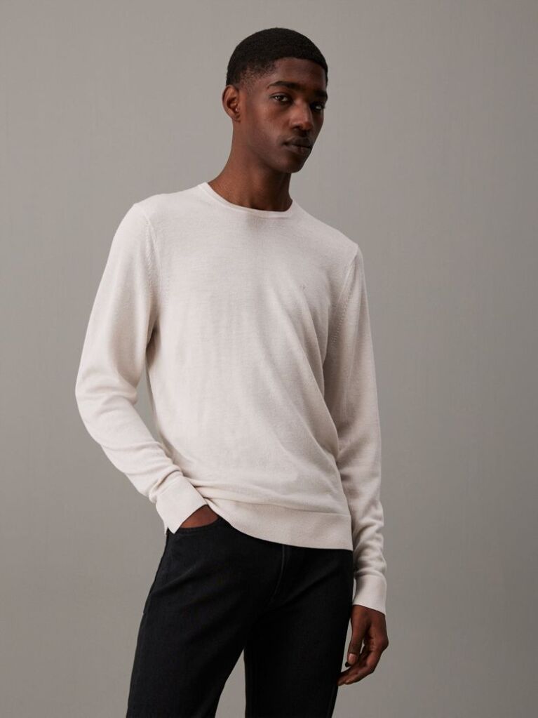 Beige Merino Wool Jumper  Men