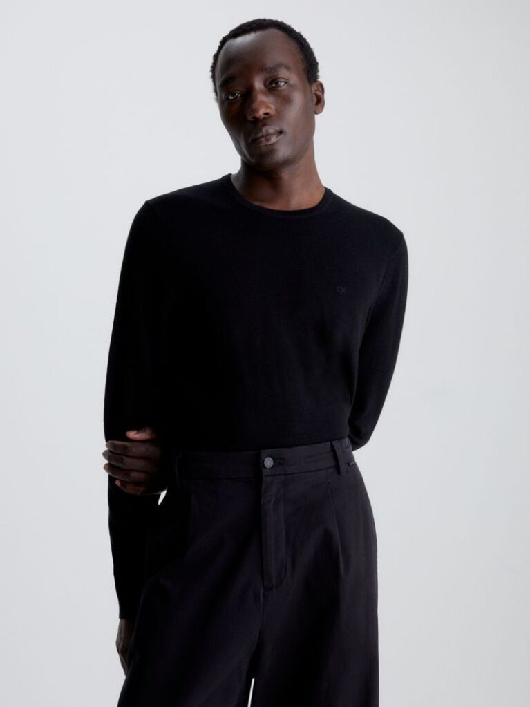 Black Merino Wool Jumper  Men