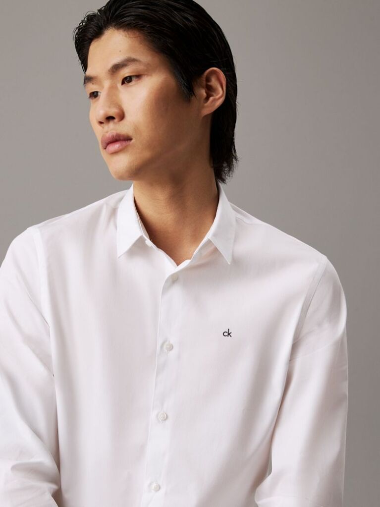 White Slim Poplin Stretch Shirt  Men