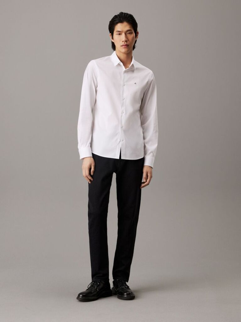 White Slim Poplin Stretch Shirt  Men