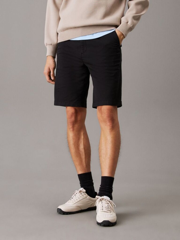Black Straight Twill Chino Shorts  Men