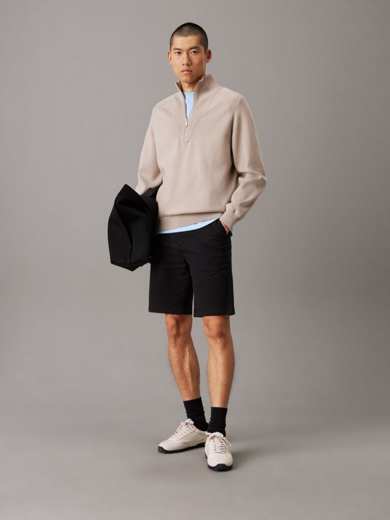 Black Straight Twill Chino Shorts  Men