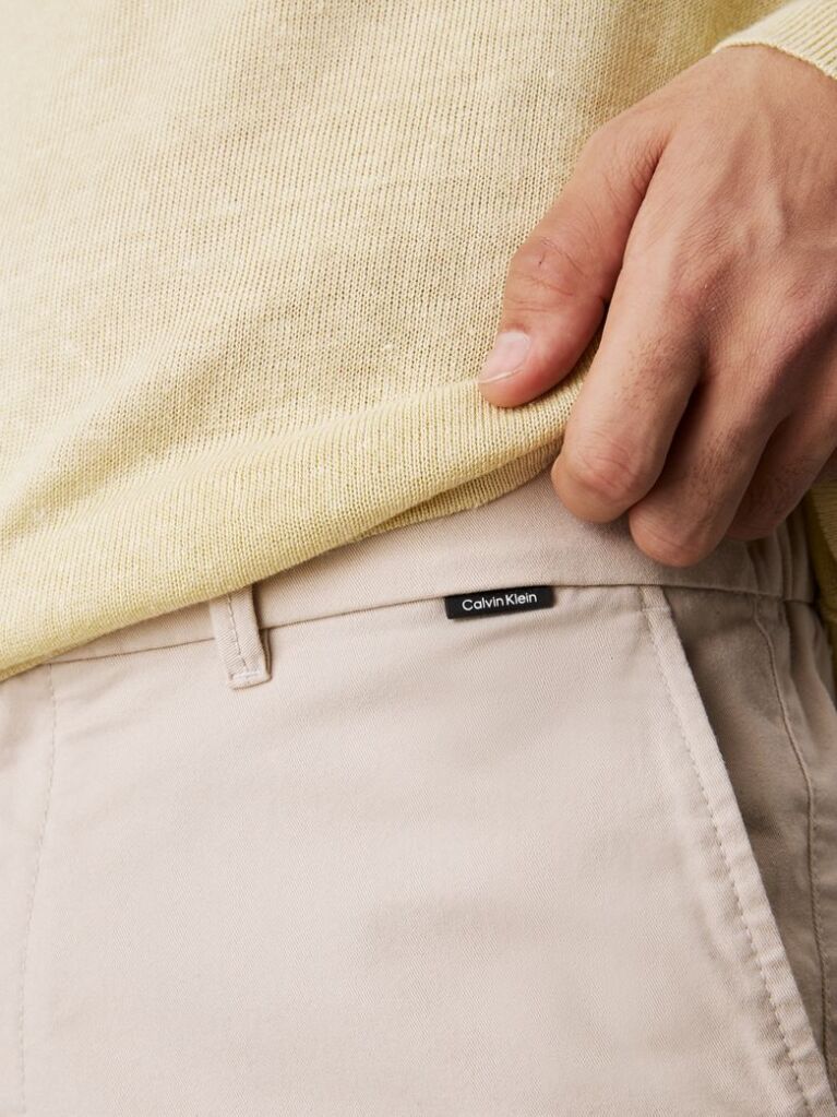 Beige Straight Twill Chino Shorts  Men