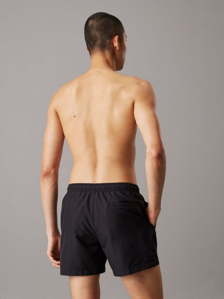 Black Medium Drawstring Swim Shorts - Logo Embroidery  Men
