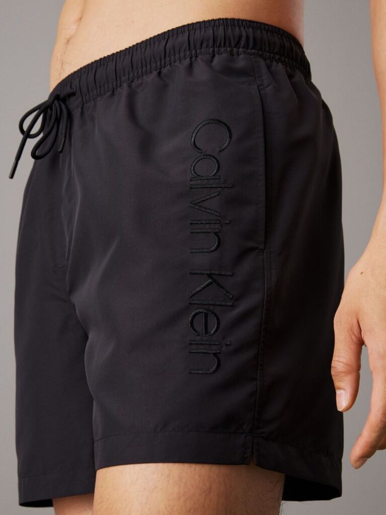 Black Medium Drawstring Swim Shorts - Logo Embroidery  Men