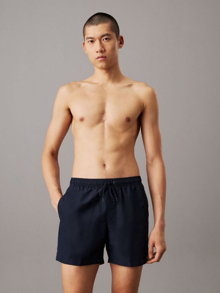 Blue Medium Drawstring Swim Shorts - Logo Embroidery  Men