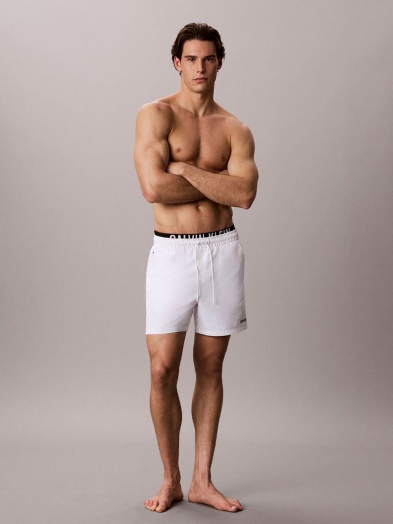 White Double Waistband Swim Shorts - Intense Power  Men