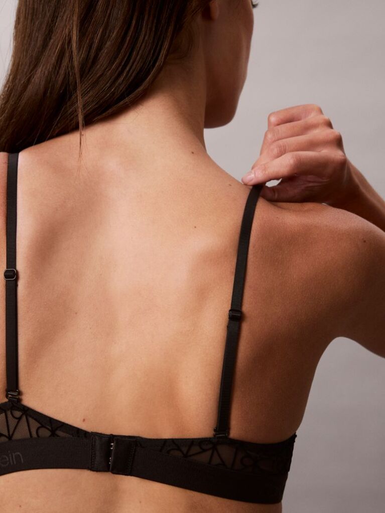 Black Lightly Lined Demi Bra - Emblem Flocked Mesh  Women