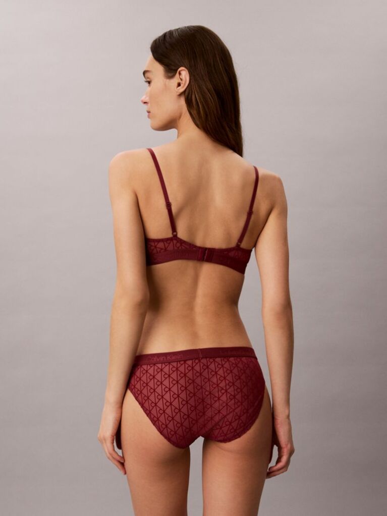 Red Unlined Plunge Bra - Emblem Flocked Mesh  Women