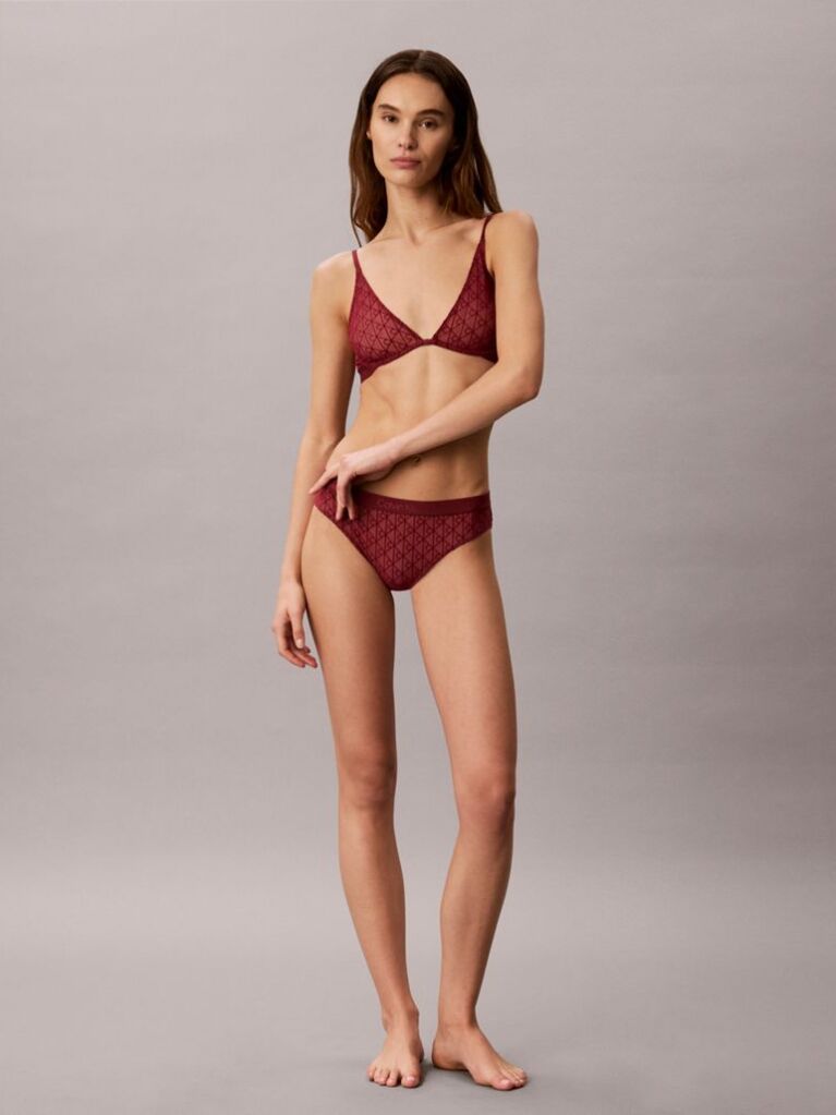 Red Unlined Plunge Bra - Emblem Flocked Mesh  Women