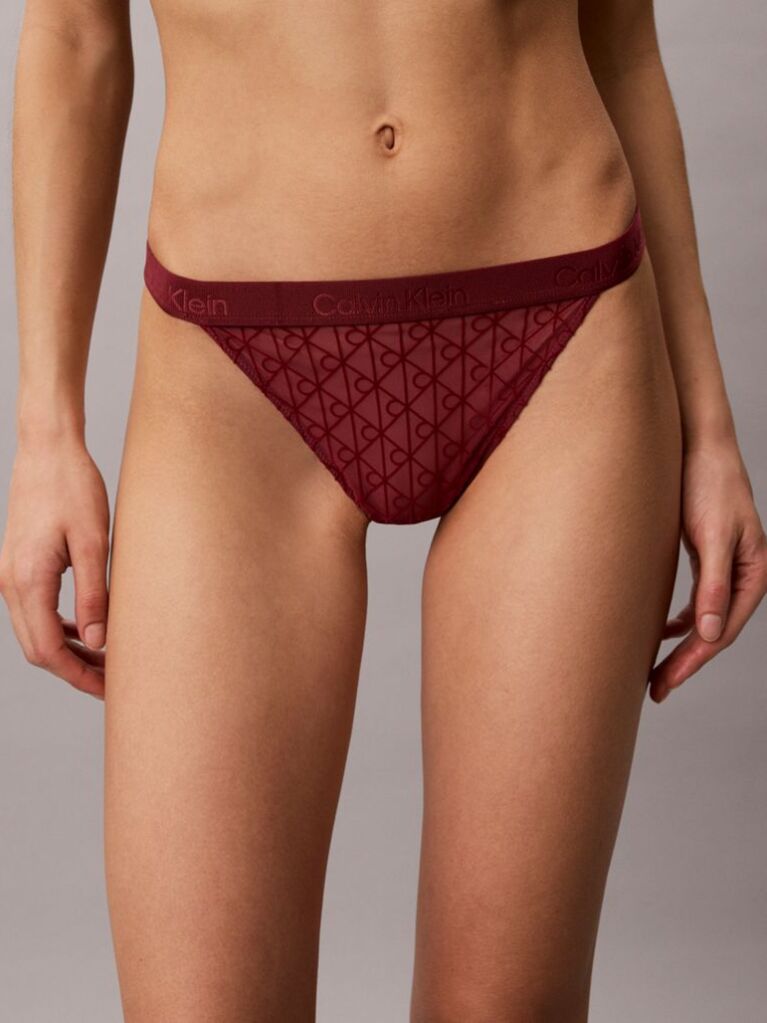 Red High Leg Thong - Emblem Flocked Mesh  Women
