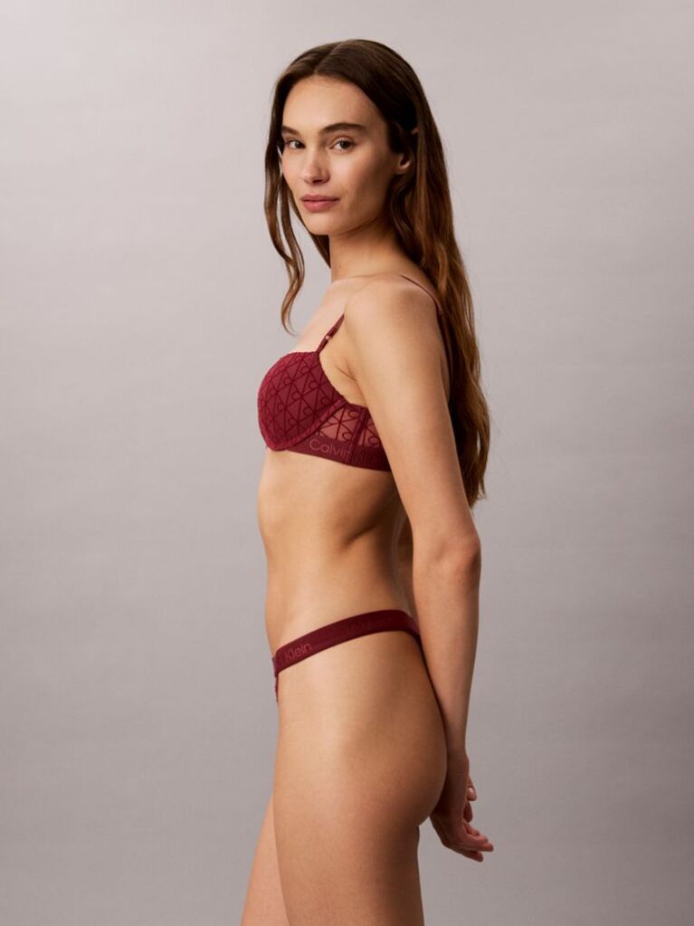 Red High Leg Thong - Emblem Flocked Mesh  Women
