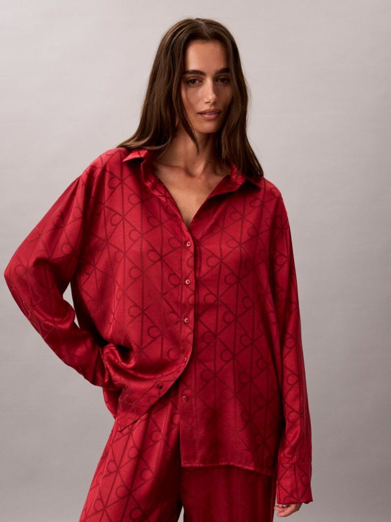 Red Satin Jacquard Pyjama Set  Women