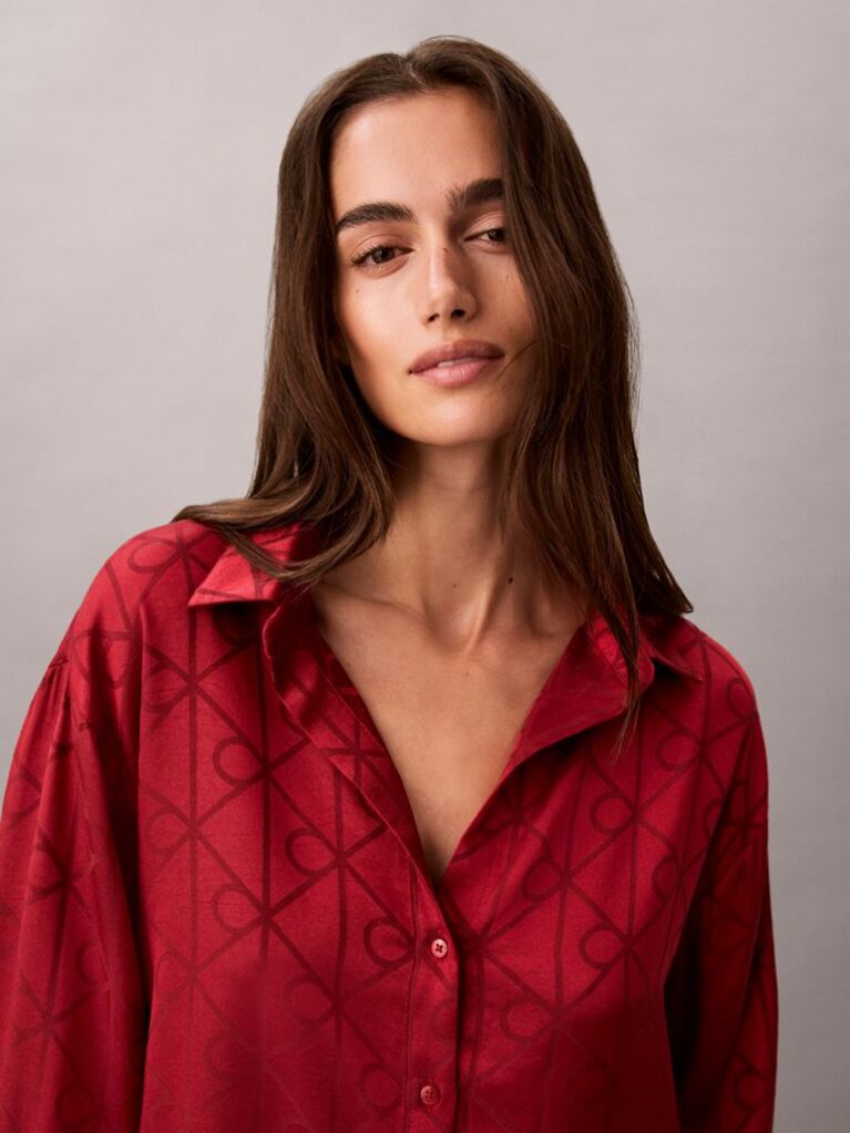 Red Satin Jacquard Pyjama Set  Women