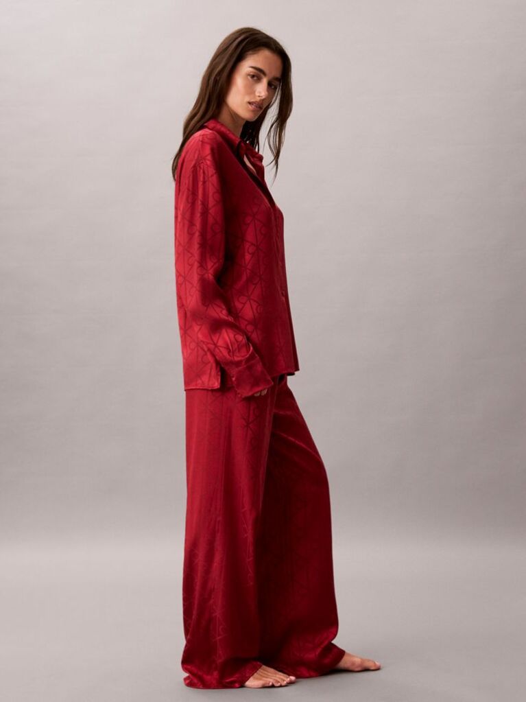Red Satin Jacquard Pyjama Set  Women