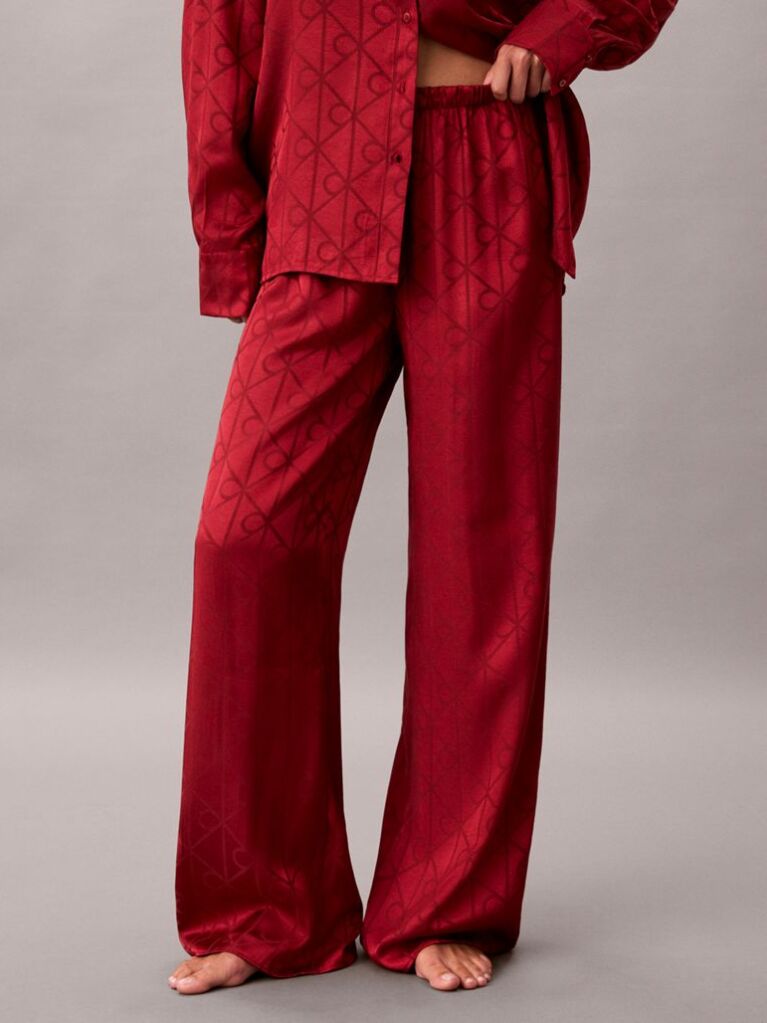 Red Satin Jacquard Pyjama Set  Women
