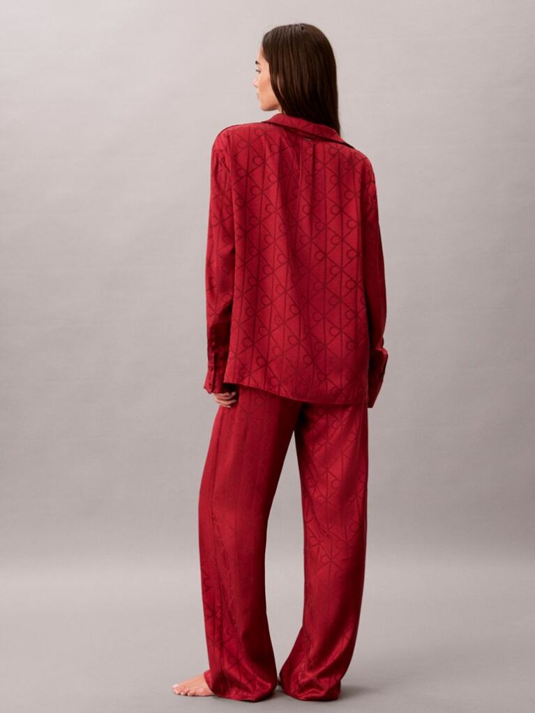 Red Satin Jacquard Pyjama Set  Women