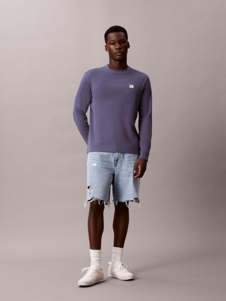 Blue Long Sleeve Waffle T-shirt  Men