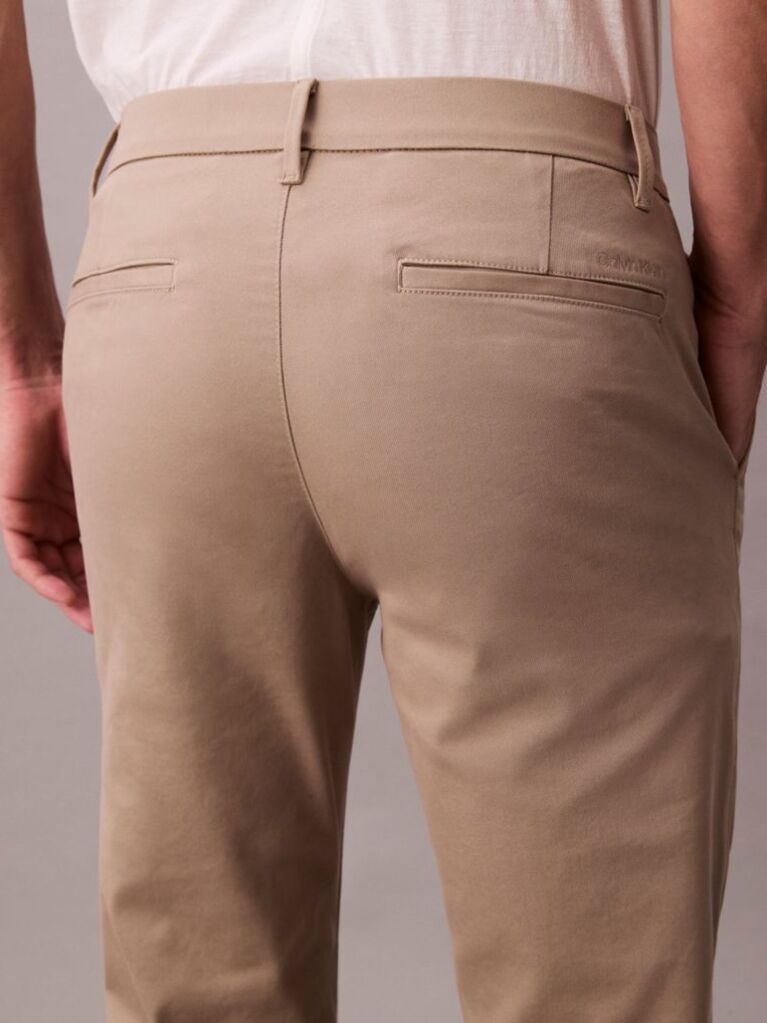 Khaki Slim Stretch Cotton Chino Trousers  Men