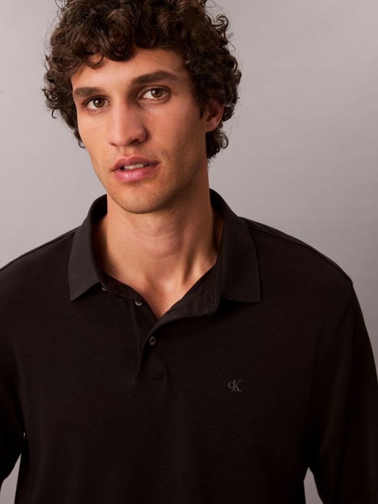 Black Long Sleeve Polo Shirt  Men