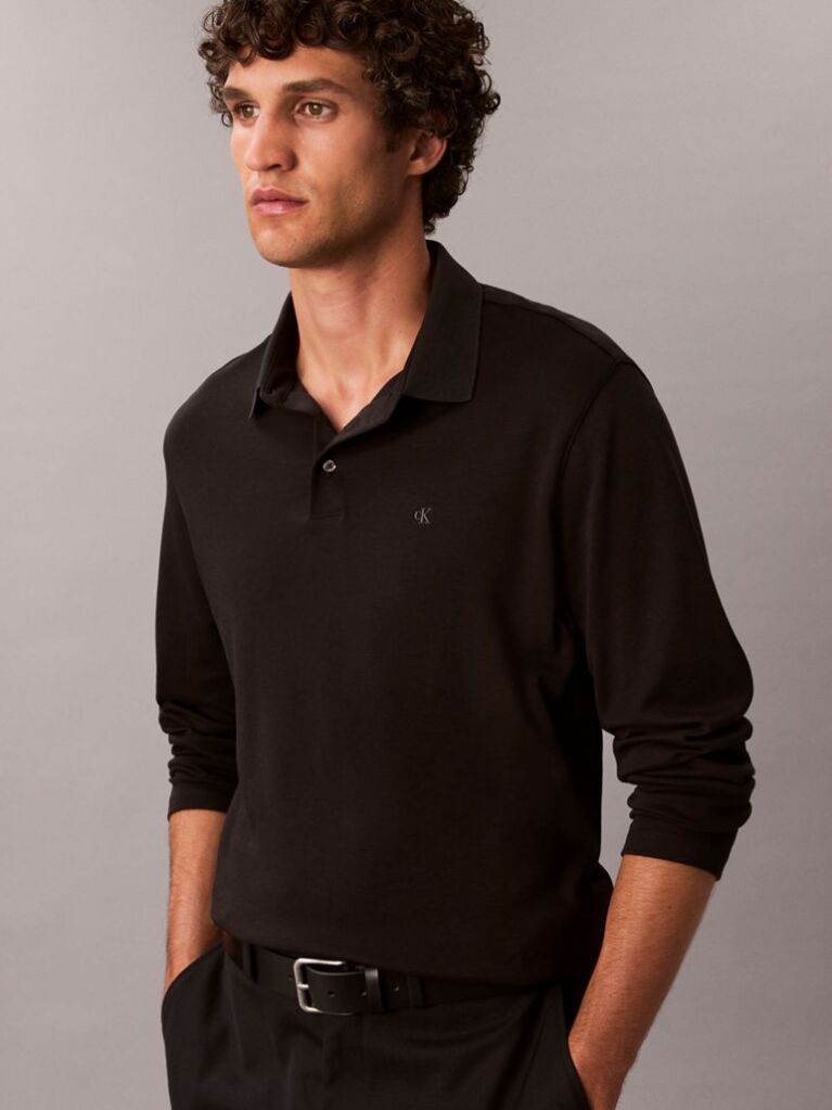 Black Long Sleeve Polo Shirt  Men