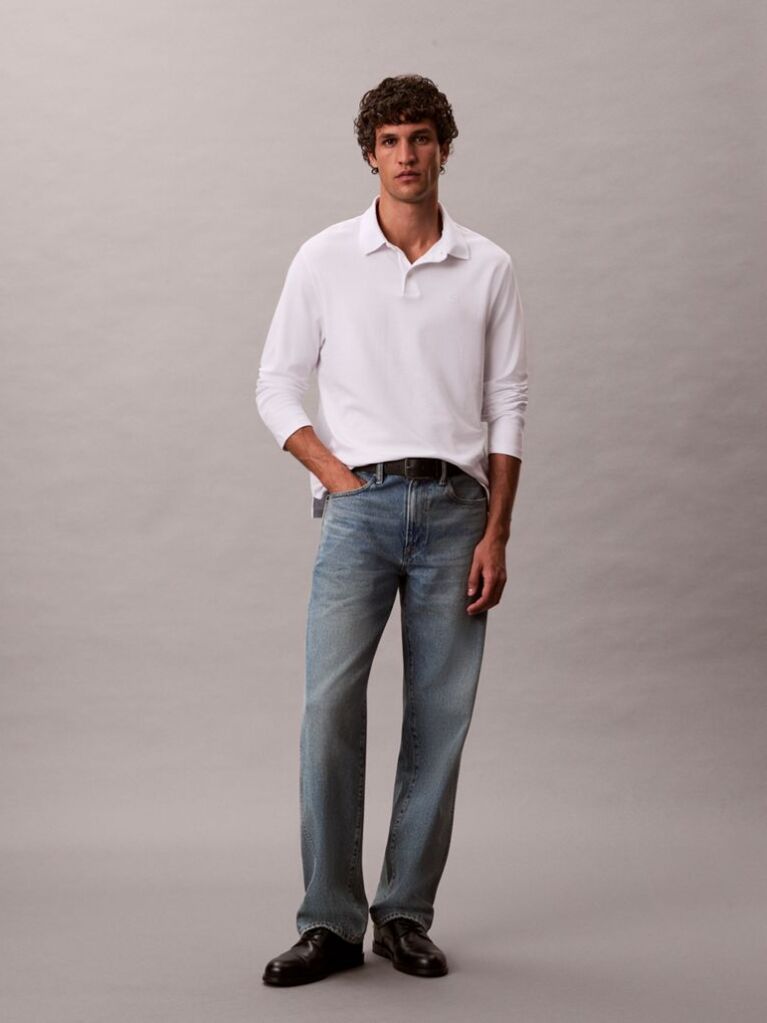 White Long Sleeve Polo Shirt  Men