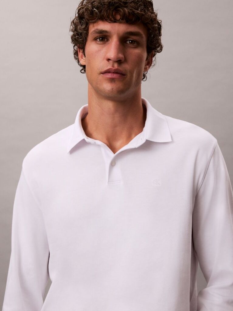 White Long Sleeve Polo Shirt  Men