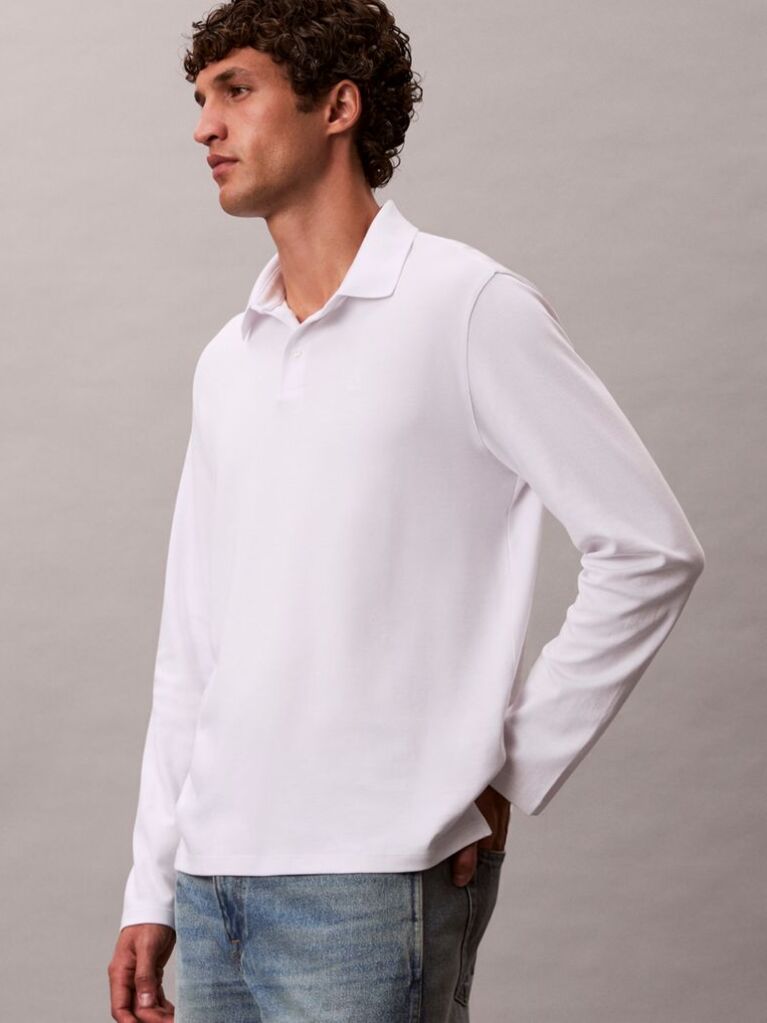 White Long Sleeve Polo Shirt  Men