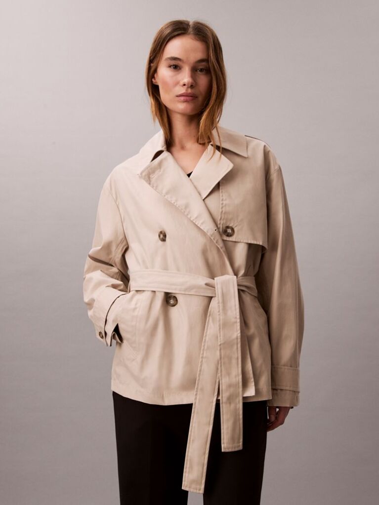 Beige Cotton Blend Mid Length Trench Coat  Women