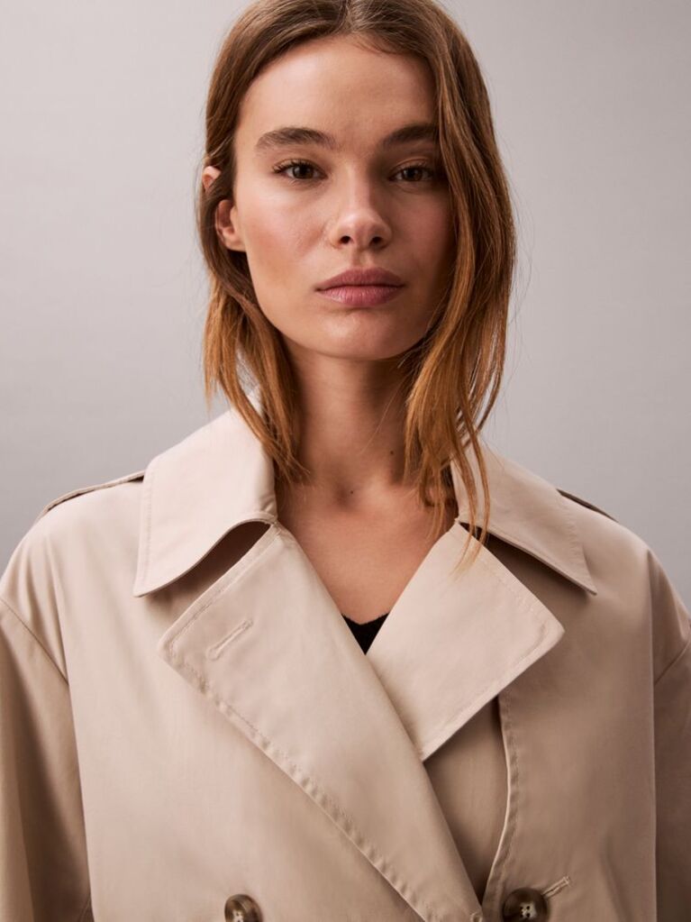 Beige Cotton Blend Mid Length Trench Coat  Women