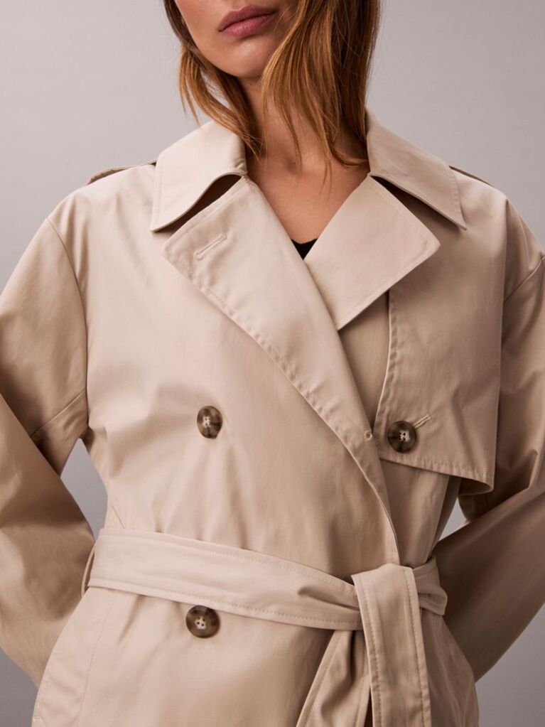 Beige Cotton Blend Mid Length Trench Coat  Women