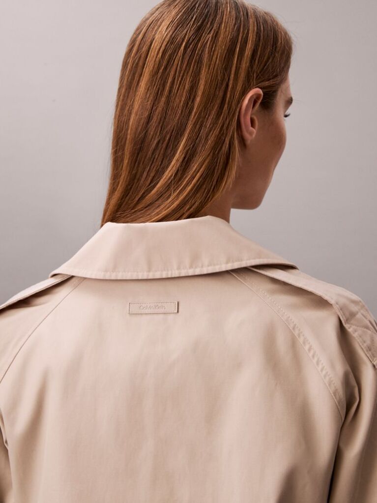 Beige Cotton Blend Mid Length Trench Coat  Women